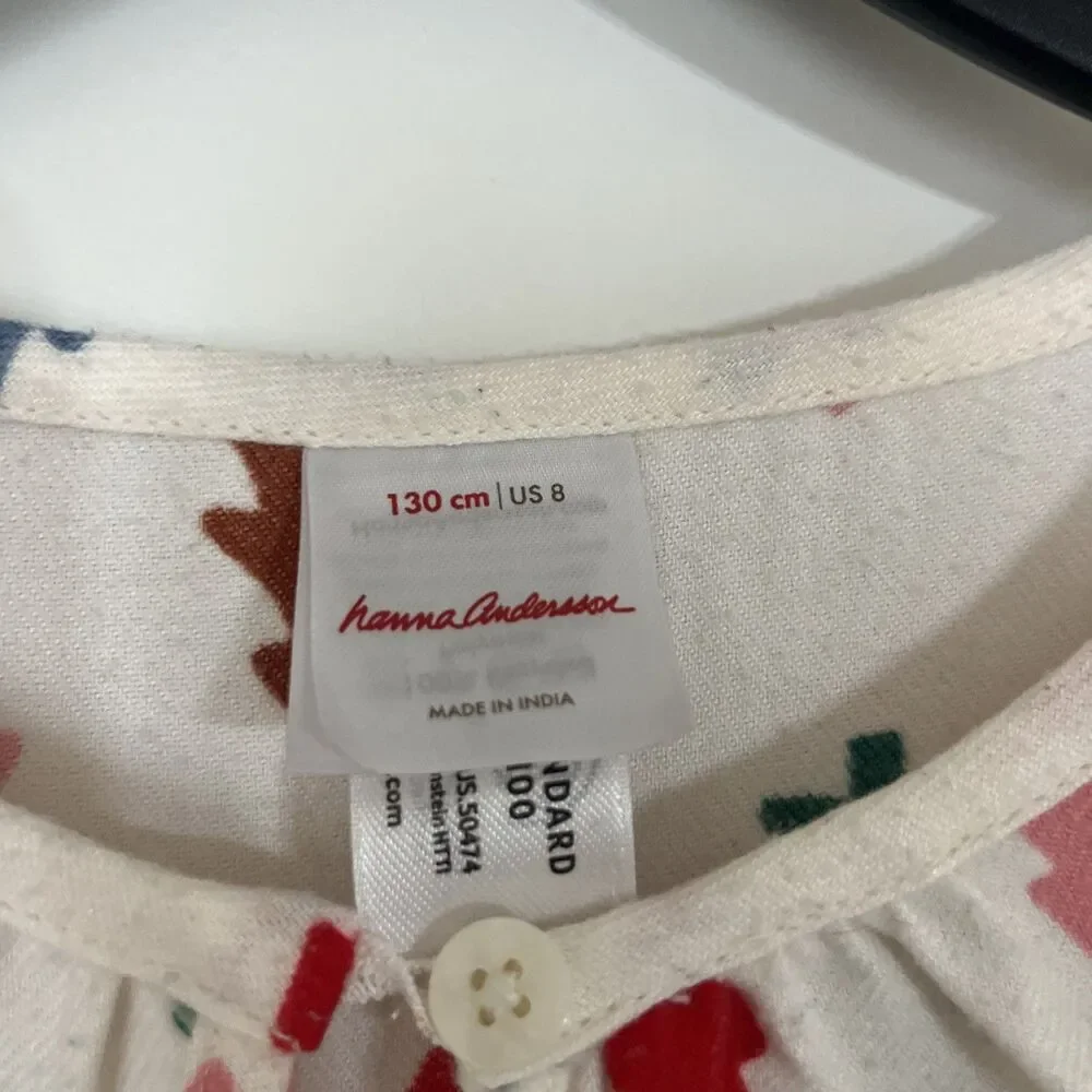 Hanna Anderson Flannel Christmas Tree Nightgown Size 8